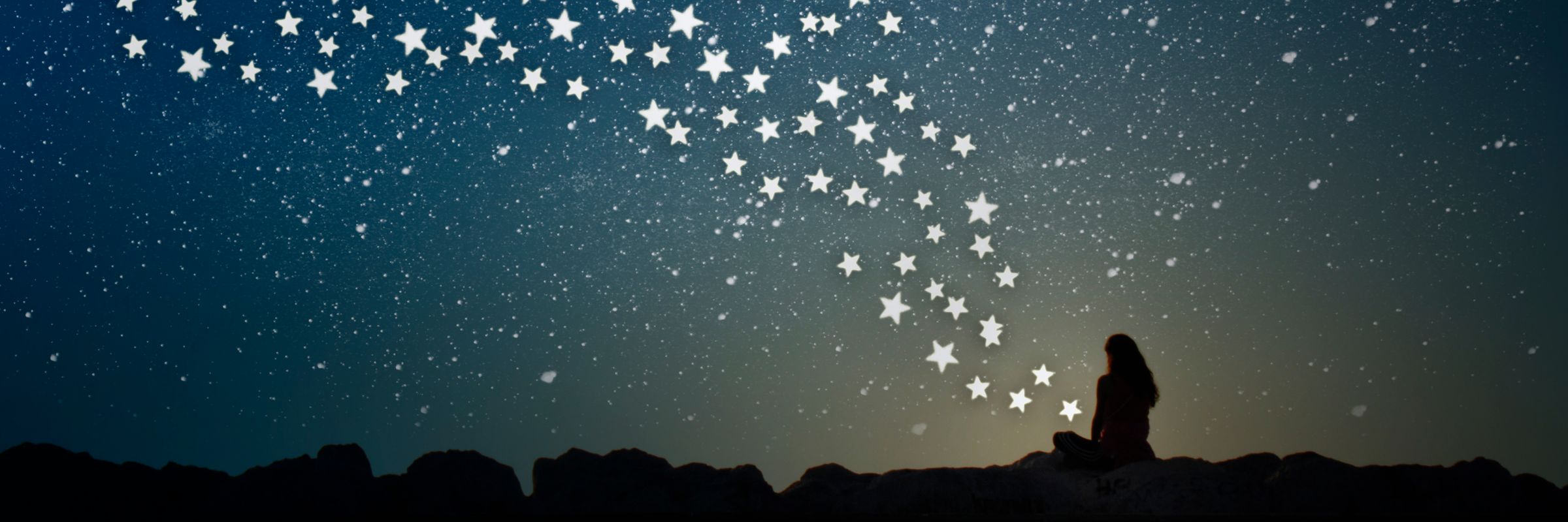 Bethanien Sternenkinder Sterne fliegen von einer Frau in den Nachthimmel