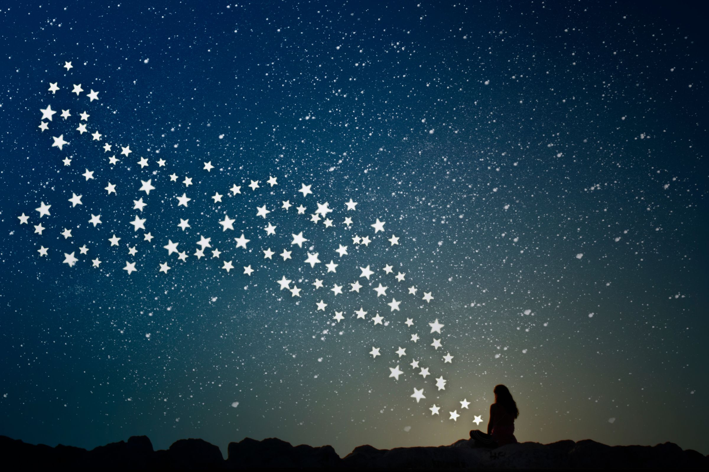 Bethanien Sternenkinder Sterne fliegen von einer Frau in den Nachthimmel