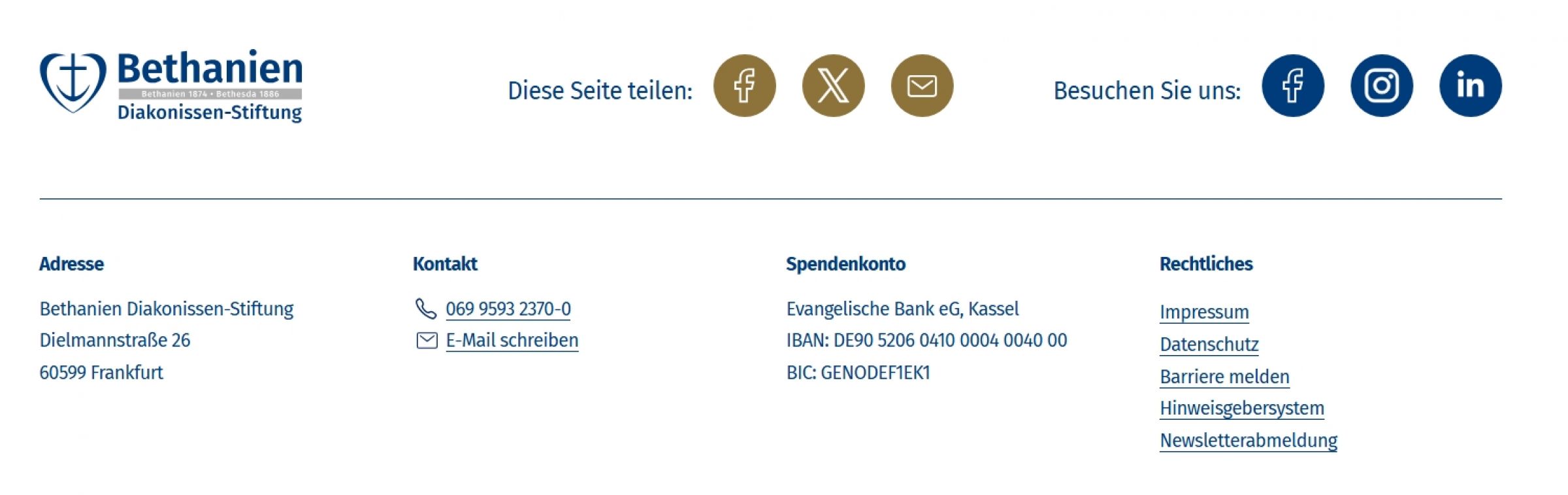 Footer Der Footer der Website