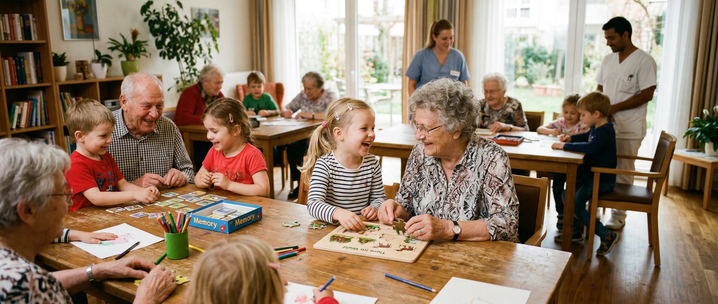 Kinder und Erwachsene im Gemeinschaftsraum